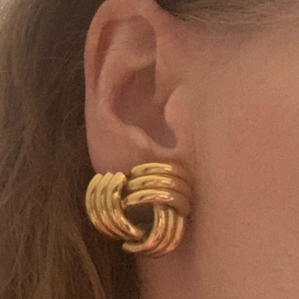 Jumbo gold knots rope clip on earrings fashion braid woven chunky